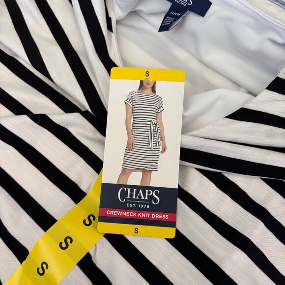 Chaps Dress Small Black Knee T Shirt Tie Belt Wrap Stretch Basic Comfort Casual - Picture 15 of 16